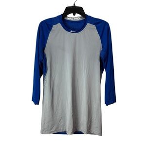 Nike Pro MLB Baseball Gray and Royal Blue Athletic Long Sleeve Top Men's Small